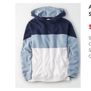 American Eagle Fleece Colour Block Drop Shoulder Blue Hoodie